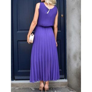 Semi-formal pleated racer-back maxi dress